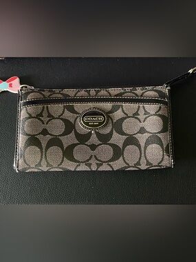 Coach Gray & Black Signature Canvas Wristlet